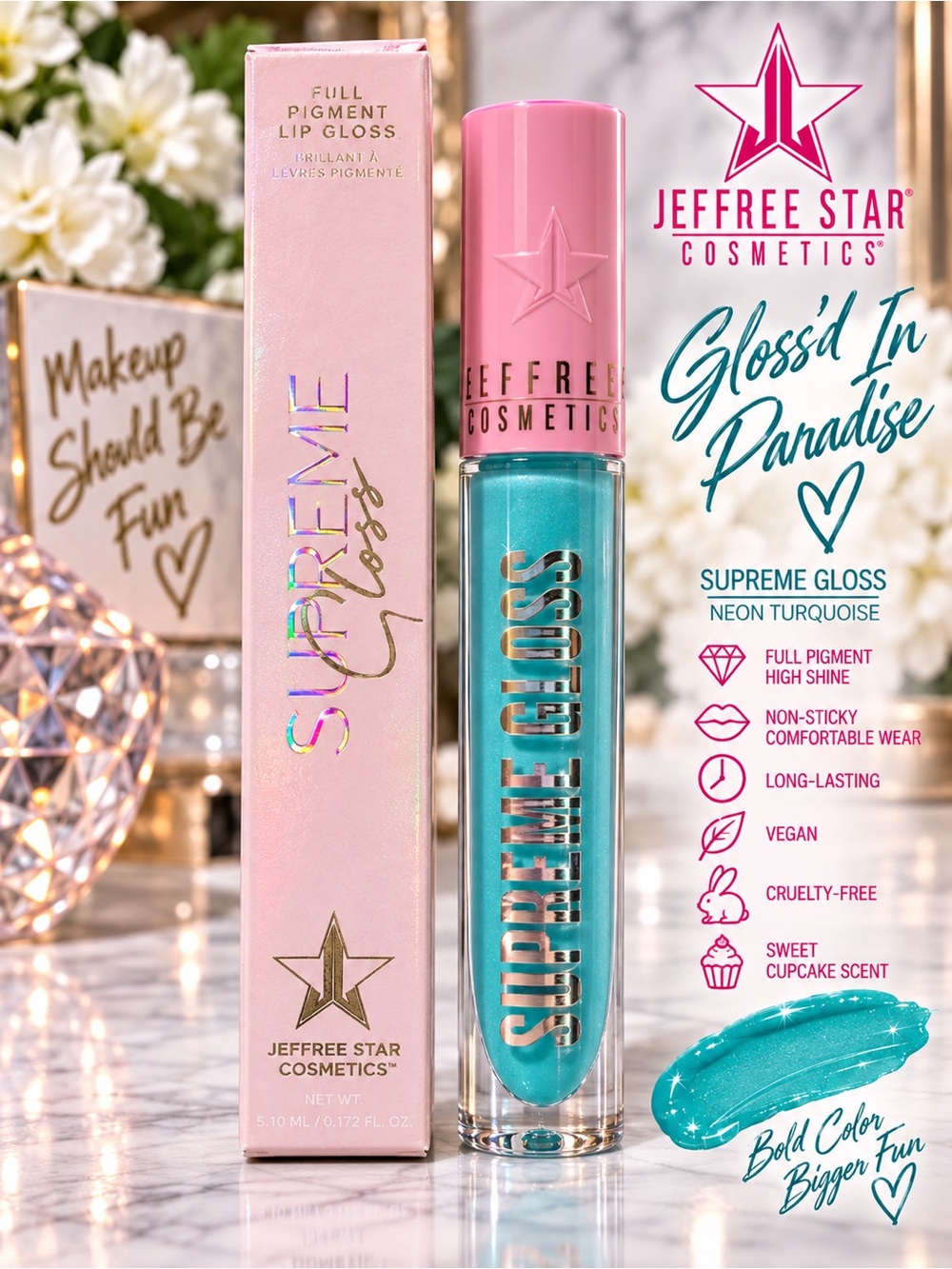 Jeffree Star Supreme Gloss Gloss’d In Paradise Neon Turquoise OG Shade
